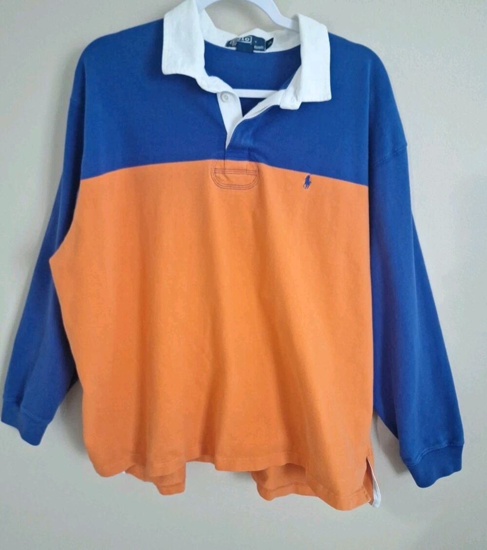 Polo Ralph Lauren Vintage 90s Rugby Shirt Excellent Cond Blue Orange Men SZ XL